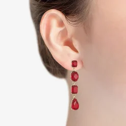 Monet Jewelry Womens Red Glass Oval Pear Hypoallergenic Drop Earrings