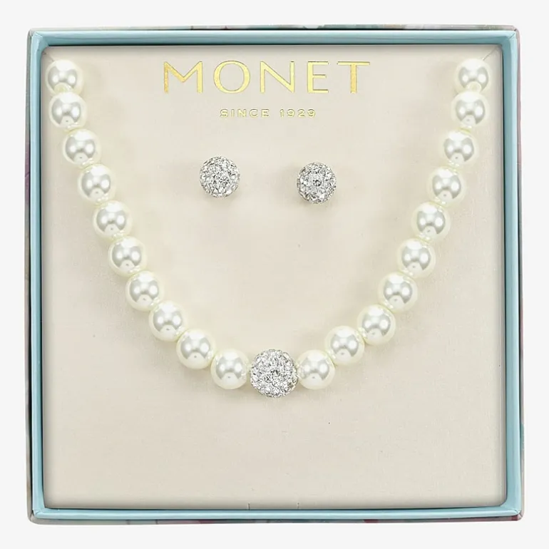 Monet Jewelry Womens White Glass Simulated Pearl 2-pc. Jewelry Set