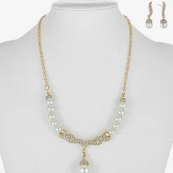 Monet® Simulated Pearl and Crystal Gold-Tone Drop Earring and Necklace Set