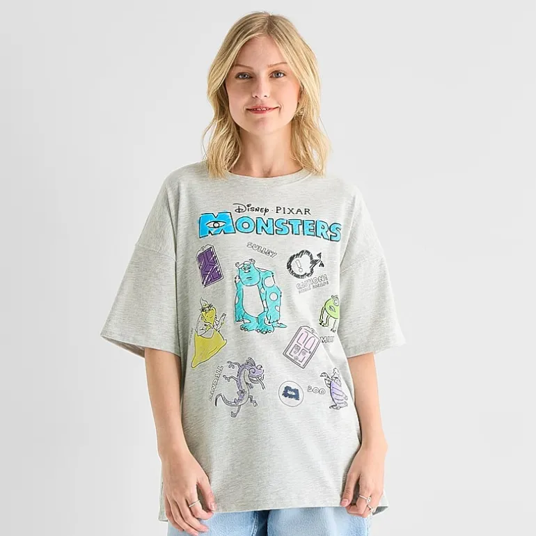 Monsters Inc Oversized Tee Womens Juniors Crew Neck Short Sleeve Oversized Graphic T-Shirt
