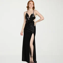 Morgan & Co. Womens Juniors V Neck Sleeveless Beaded Glitter Sequin Bodycon Dress