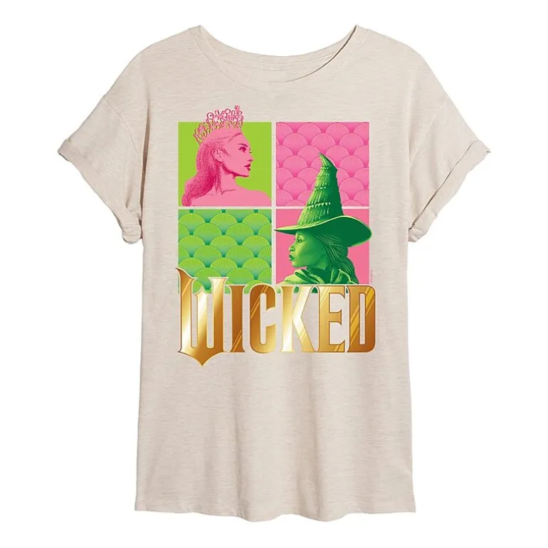 Movie Elphaba And Glinda Tee Womens Juniors Crew Neck Short Sleeve Regular Fit Wicked Graphic T-Shirt