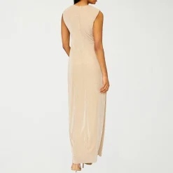 MSK Womens Midi Round Neck Sleeveless Cap Evening Gown