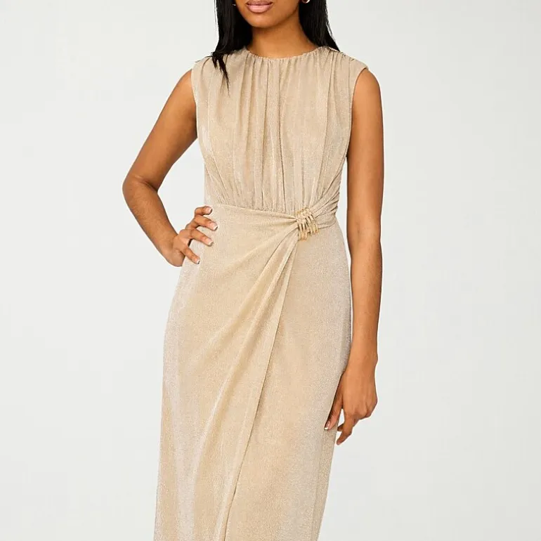 MSK Womens Midi Round Neck Sleeveless Cap Evening Gown