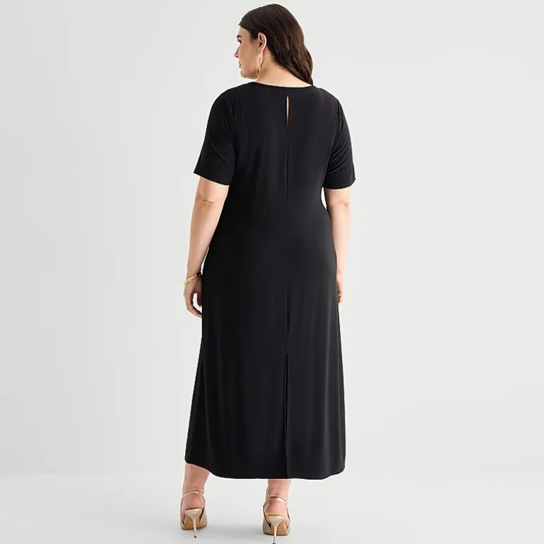 MSK Womens Plus Round Neck Short Sleeve Maxi Dress