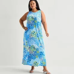 MSK Womens Plus Round Neck Sleeveless Maxi Dress