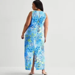 MSK Womens Plus Round Neck Sleeveless Maxi Dress