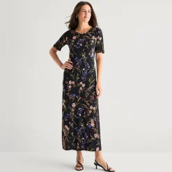 MSK Womens Round Neck Short Sleeve Fitted Maxi Dress