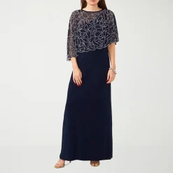 MSK Womens Round Neck Short Sleeve Cape Fitted Gown