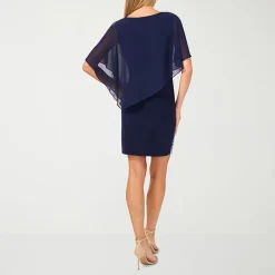MSK Womens Round Neck 3/4 Sleeve Beaded Sheath Dress