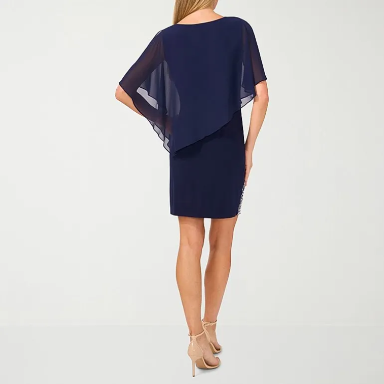 MSK Womens Round Neck 3/4 Sleeve Beaded Sheath Dress