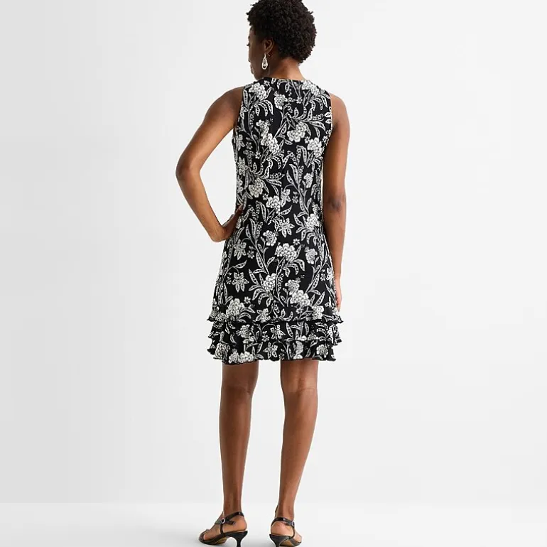MSK Womens Round Neck Sleeveless Floral Shift Dress