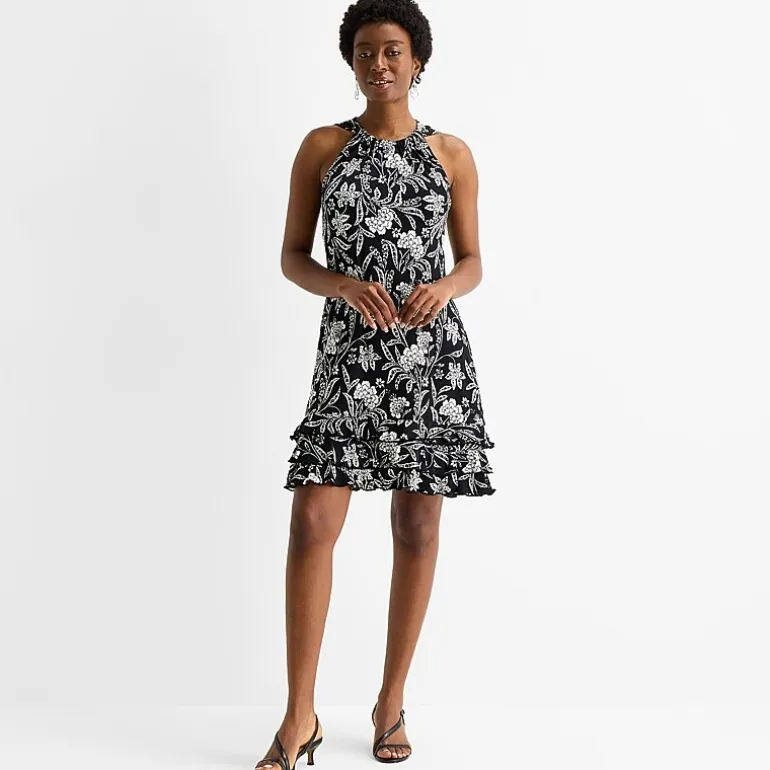 MSK Womens Round Neck Sleeveless Floral Shift Dress