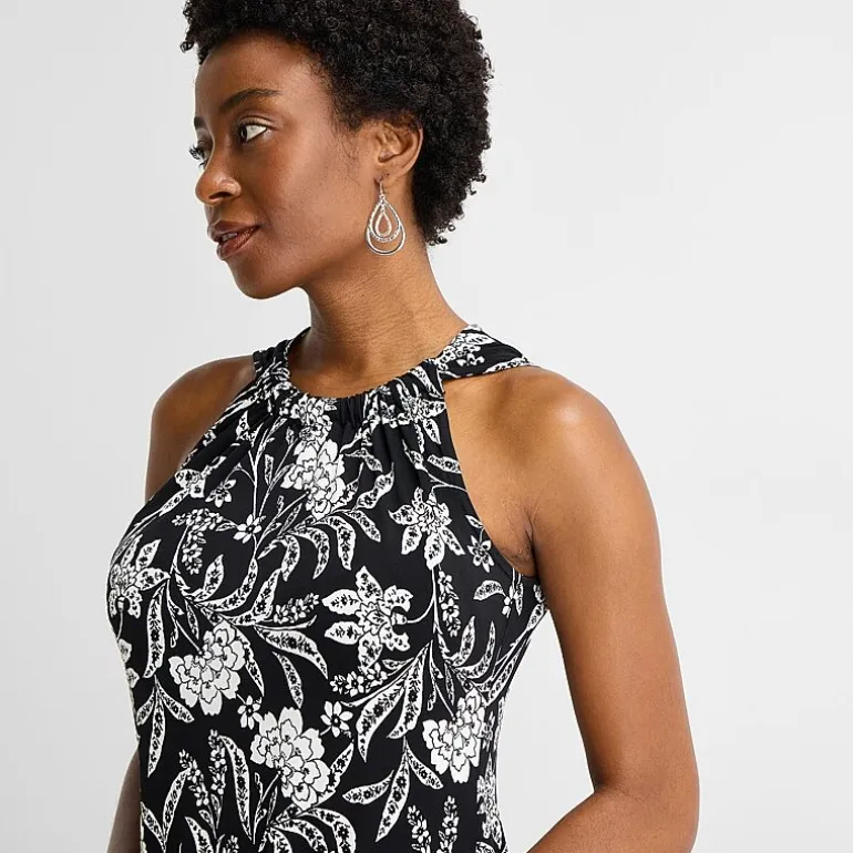 MSK Womens Round Neck Sleeveless Floral Shift Dress
