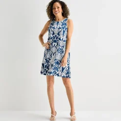 MSK Womens Round Neck Sleeveless Scroll Shift Dress