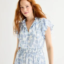 MSK Womens Split Tie Neck Short Sleeve Flutter Maxi Dress