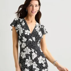 MSK Womens V Neck Short Sleeve Flutter Maxi Dress