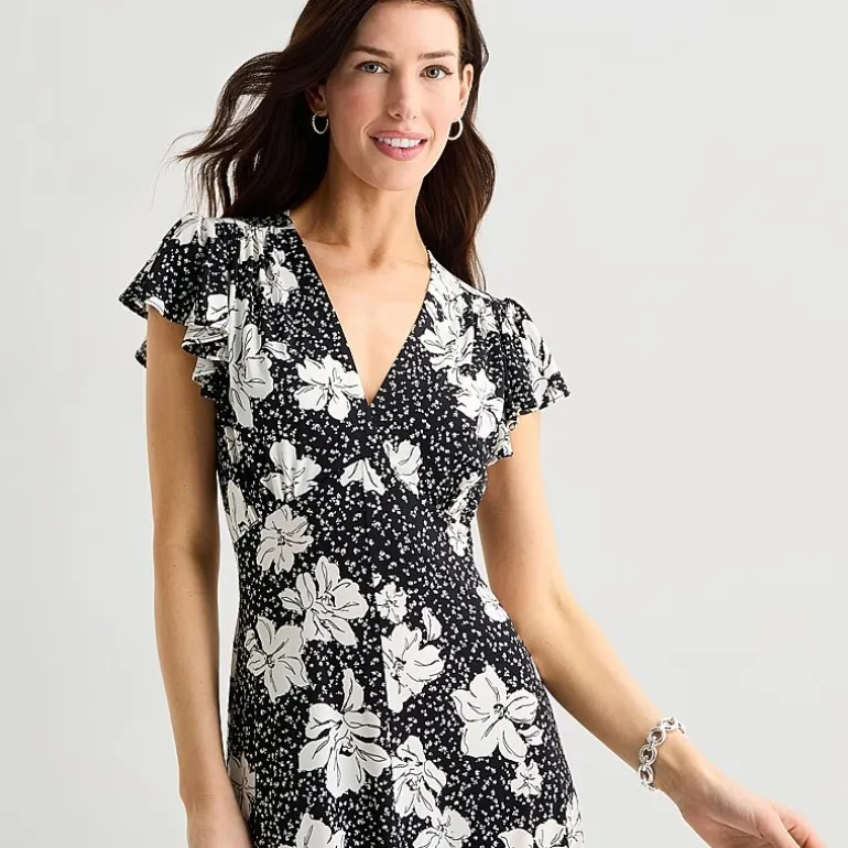 MSK Womens V Neck Short Sleeve Flutter Maxi Dress
