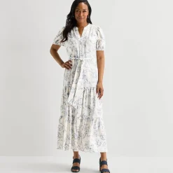 MSK Womens V Neck Short Sleeve Puffed Maxi Dress