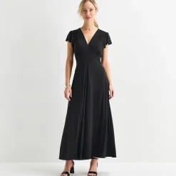 MSK Womens V Neck Short Sleeve Flutter Maxi Dress