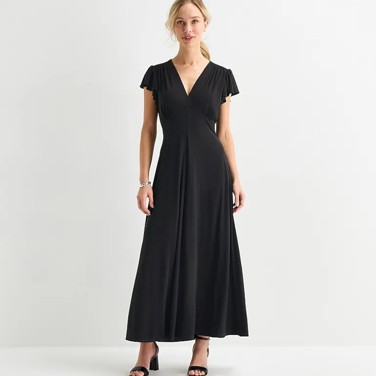 MSK Womens V Neck Short Sleeve Flutter Maxi Dress