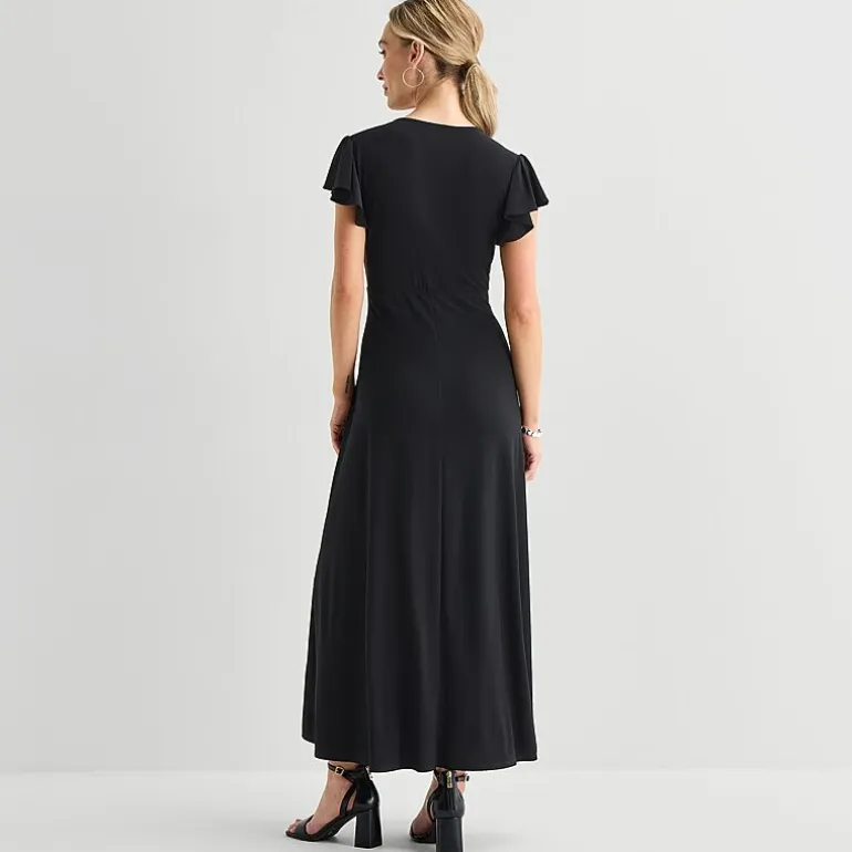 MSK Womens V Neck Short Sleeve Flutter Maxi Dress
