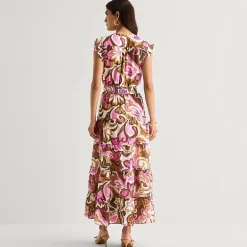 MSK Womens V Neck Sleeveless Flutter Maxi Dress