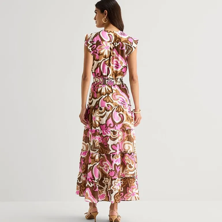 MSK Womens V Neck Sleeveless Flutter Maxi Dress