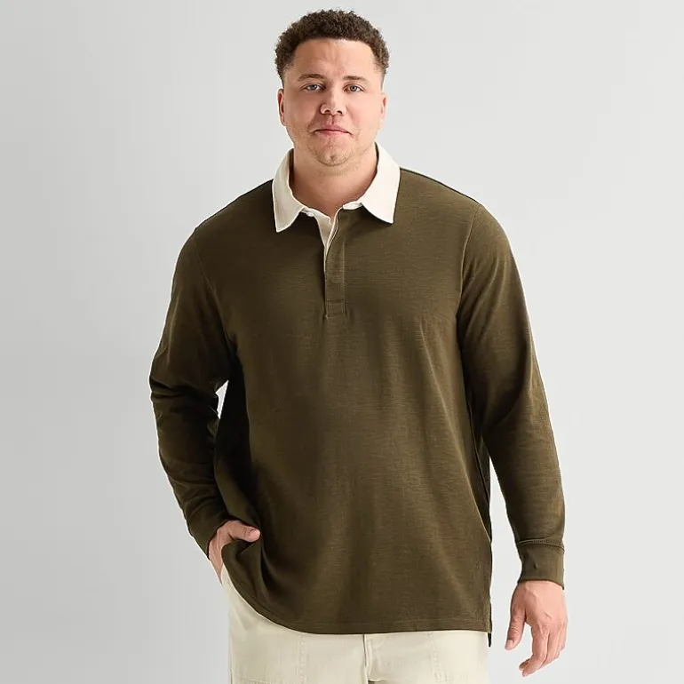 mutual weave Big and Tall Mens Regular Fit Long Sleeve Polo Shirt