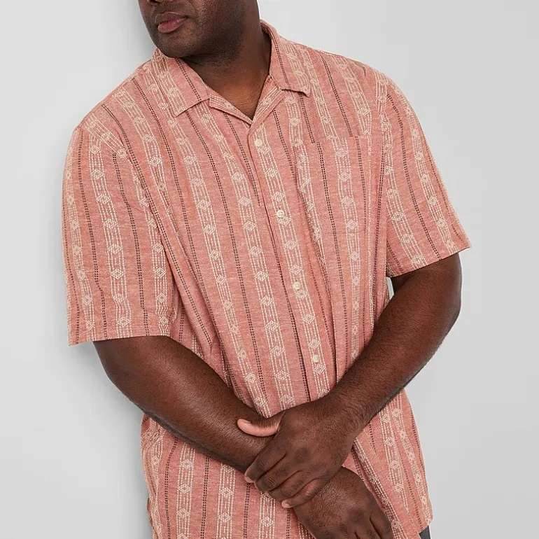 mutual weave Camp Mens Easy-on + Easy-off Short Sleeve Classic Fit Big and Tall Button-Down Shirt