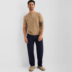 mutual weave Henley Mens Crew Neck Short Sleeve Pullover Sweater