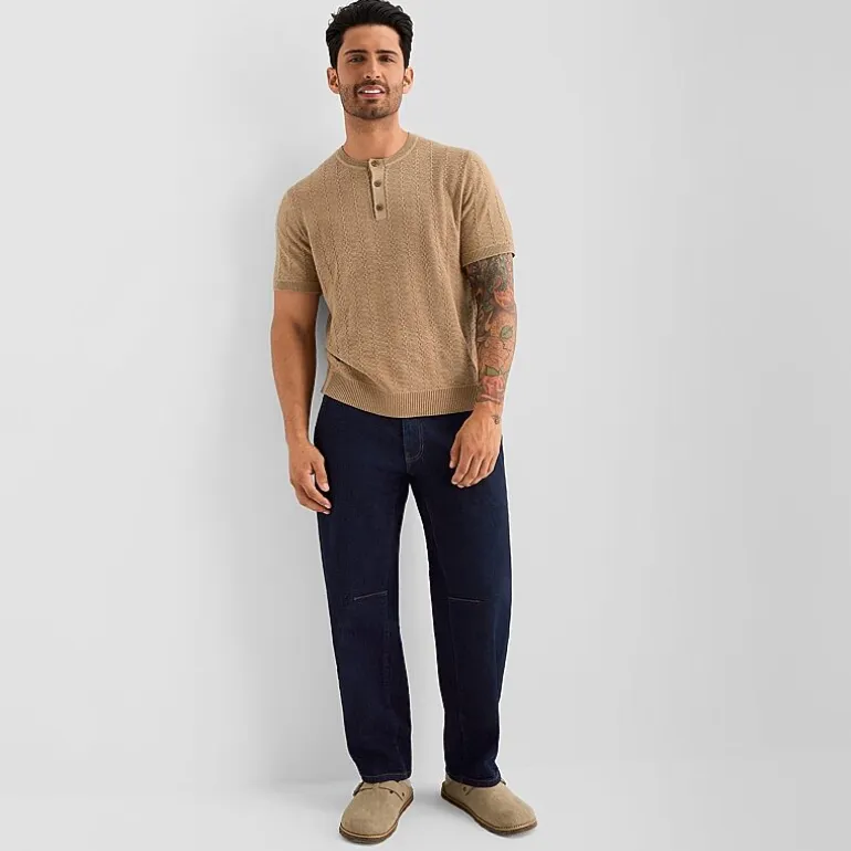 mutual weave Henley Mens Crew Neck Short Sleeve Pullover Sweater
