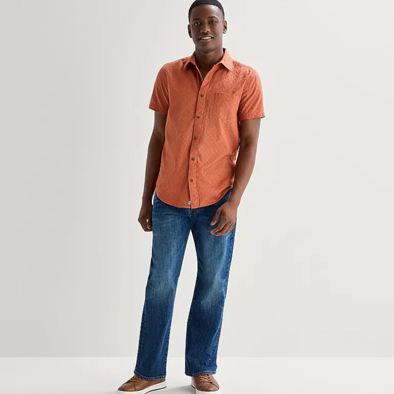 mutual weave Mens Easy-on + Easy-off Short Sleeve Classic Fit Button-Down Shirt