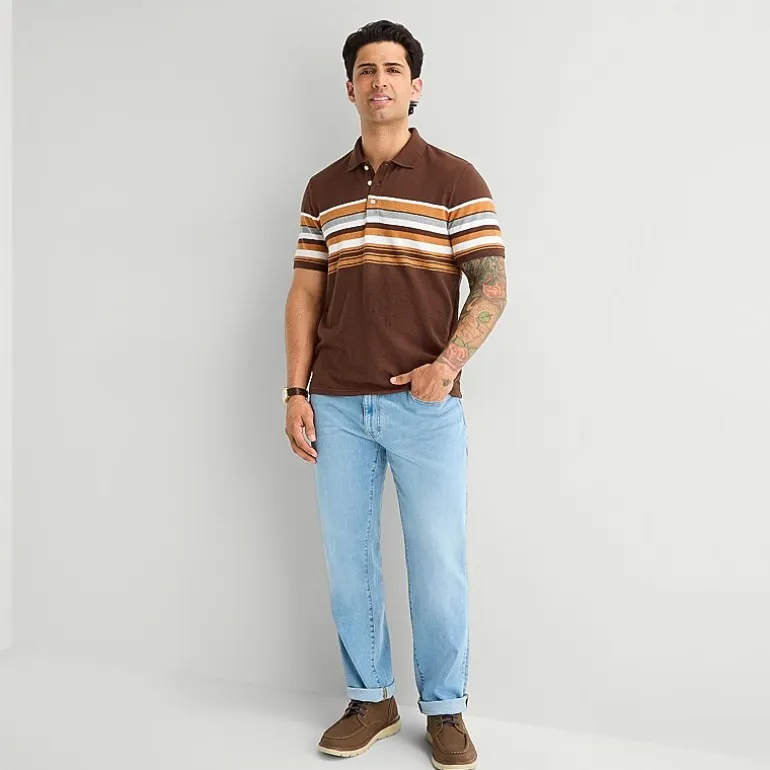 mutual weave Mens Relaxed Fit Short Sleeve Polo Shirt