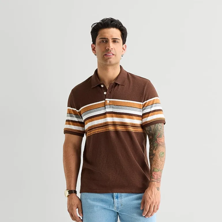 mutual weave Mens Relaxed Fit Short Sleeve Polo Shirt