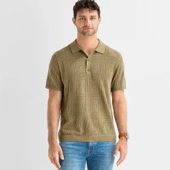 mutual weave Mens Short Sleeve Button Polo Sweater