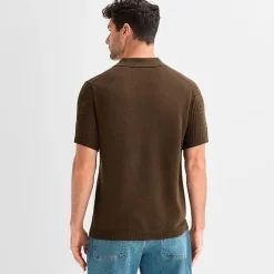 mutual weave Mens Short Sleeve Button Polo Sweater