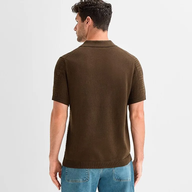 mutual weave Mens Short Sleeve Button Polo Sweater