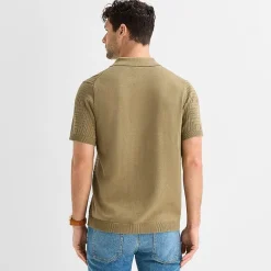 mutual weave Mens Short Sleeve Button Polo Sweater