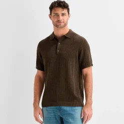 mutual weave Mens Short Sleeve Button Polo Sweater