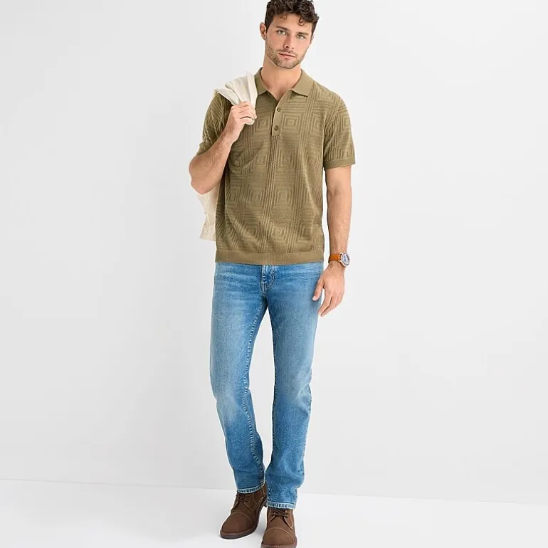 mutual weave Mens Short Sleeve Button Polo Sweater