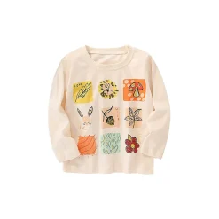 MyKids-USA Baby Floral Cartoon Long-Sleeve Shirt - Beige, Cotton-Blend Crew Neck