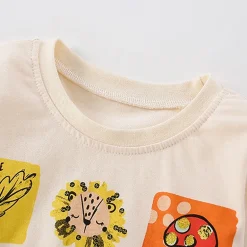 MyKids-USA Baby Floral Cartoon Long-Sleeve Shirt - Beige, Cotton-Blend Crew Neck