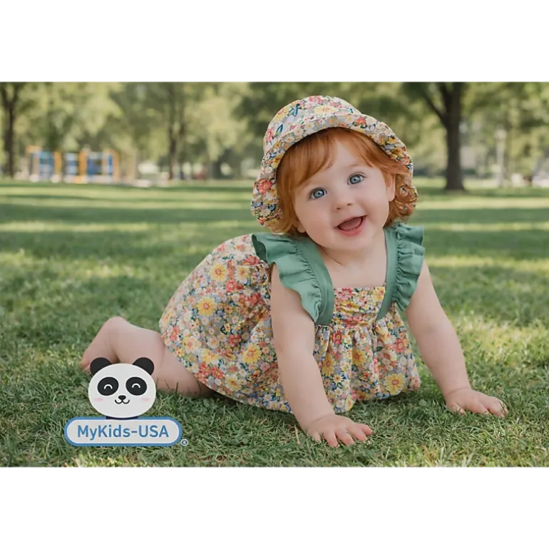 MyKids-USA Baby Girl Floral Dress with Butterfly Sleeves and Matching Hat
