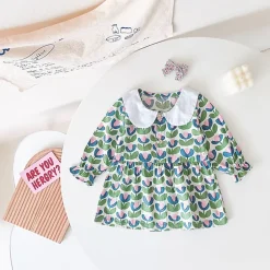 MyKids-USA Baby Girl Floral Print Doll Neck A-Line Dress