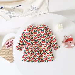 MyKids-USA Baby Girl Floral Print Doll Neck A-Line Dress