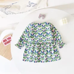 MyKids-USA Baby Girl Floral Print Doll Neck A-Line Dress