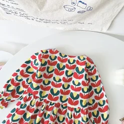 MyKids-USA Baby Girl Floral Print Doll Neck A-Line Dress