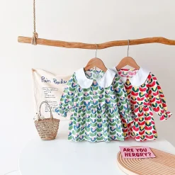 MyKids-USA Baby Girl Floral Print Doll Neck A-Line Dress