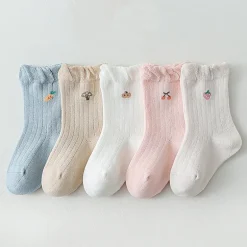 MyKids-USA Baby Girls Frilled-Edge Breathable Mid-Calf Socks 2 Pairs